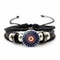 Detail of multi-layer leather yoga bracelet with colorful mandala flower glass gem - Red Blue Colorful Mandala (JY0078-6)