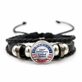 Braided black leather bracelet featuring US 250th Anniversary glass charm with star flag - 250th Anniversary Celebration Style (JY9673-3)