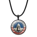 Schwarze Glashalskette zum 250. Jubiläum der USA mit US-Flaggen-Design - Kapitol und Freiheitsglocke (JY9677-4)