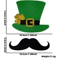 Set de fête Saint-Patrick avec chapeau vert en feutre, barbe noire et trèfle doré - Style Chapeau Haut de Forme Moustache Noire