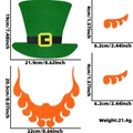 Ensemble chapeau vert et barbe orange de la Saint-Patrick avec dimensions - Ensemble Chapeau Haut de Forme Sourcils et Barbe