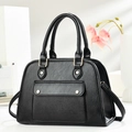 Classic black lychee pattern leather handbag with gold rivets and adjustable shoulder strap - Black