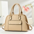 Vintage beige Boston handbag with litchi grain texture and large capacity for daily use - Khaki