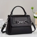 Chic black litchi texture small square bag with silver horsebit and detachable strap - Black