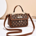 Brown checkered crossbody bag with swan metal buckle and gold hardware accessories - Coffee/Ochre