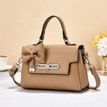 Chique camel PU-leren handtas met elegante parel strik en metalen draaisluiting - Khaki