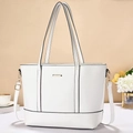 Detail of white tote bag with structured design, gold hardware and adjustable strap - Off White