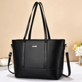 Elegant black large capacity tote bag with dual handles and adjustable shoulder strap - Black