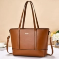 Chic caramel brown faux leather tote bag with large capacity and detachable strap - Earthy Yellow