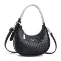 Borsa hobo nera intrecciata minimalista con dettagli in argento e tracolla regolabile - Nero