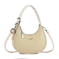 Borsa a spalla color crema con trama intrecciata a mezzaluna e dettagli argentati - Bianco Sporco