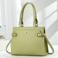 Light green pebble leather tote bag with top handles and gold-tone twist lock closure - Light Green