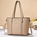 Borsa tote minimalista in similpelle marrone chiaro con manici lunghi e tracolla - Cachi