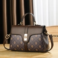 Brown monogrammed handbag with top handle and golden hardware in variant style - Style 1 Coffee / Length 24 Height 16 Depth 8