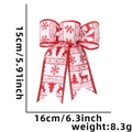 Nœud de Noël en lin rouge et blanc avec motifs flocons et rennes, 16cm de large - Nœud Blanc Motif de Noël