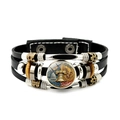 Meerlaagse lederen armband voor 250 jaar USA met glazen bedeltje en houten kralen - Bald Eagle Liberty Bell Stijl (JY9682-2)