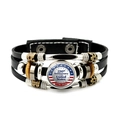 Gevlochten leren armband met 250e verjaardag USA bedeltje en houten kralen - Amerikaanse Vlag 250ste Verjaardag Stijl (JY9682-3)