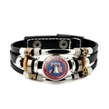 Bracciale punk in pelle nera con perline del 250° anniversario USA e ciondolo - Stile Stelle e Strisce Rosso Bianco Blu (JY9682-5)