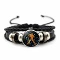 Bracciale multistrato in pelle Acquario con cordino intrecciato e ciondolo in vetro - Acquario (JY0085-1-Aquarius)