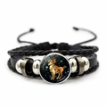 Bracciale in pelle intrecciata a mano con segno dell'Ariete e cupola in vetro stellato - Ariete (JY0085-2-Aries)