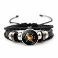 Detail of Leo constellation multi-layer woven leather bracelet with adjustable cord - Leo (JY0085-6-Leo)