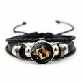 Detail of Pisces constellation glass cabochon on multilayer black leather woven bracelet - Pisces (JY0085-8-Pisces)