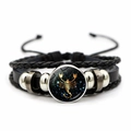 Detail of multi-layer leather bracelet featuring Scorpio zodiac glass gem and beads - Scorpio (JY0085-10-Scorpio)