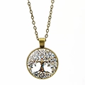 Vue détaillée du pendentif Arbre de Vie en bronze avec dôme en verre et chaîne rétro - Bronze