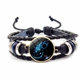 Aquarius zodiac multilayer braided leather bracelet with vintage bronze charms - Aquarius