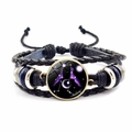 Handmade multilayer Gemini leather bracelet with zodiac sign glass dome and metallic beads - Gemini