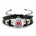 Geflochtenes Lederarmband für Diabetiker mit rotem medizinischem Sternsymbol - Diabetiker Warnhund (JY00358-3)