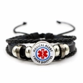 Detail of medical alert leather bracelet with I HAVE DIABETES charm and braided straps - Medical Alert I Have Diabetes (JY00358-5)