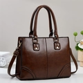 Dark brown high-quality faux leather tote bag with top handles and adjustable shoulder strap - Coffee