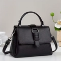 Classic black litchi pattern leather satchel with top handle and silver hardware - Black