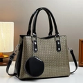 Sac à main femme en tissu scintillant noir avec anses en cuir verni et porte-monnaie - Kaki