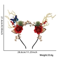 Weihnachts-Rentier-Geweih-Stirnband mit roter Blume, Beeren und Schmetterling-Dekor - Wald-Geweih-Haarreif