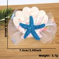 Blaue Seestern und rosa Pailletten-Muschel Haarklammer mit weißem Netz, 7,5cm x 6,2cm - Einheitsgröße / Schillernde Paillettenmuschel