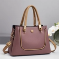 Chic pink contrast tote bag with lychee texture leather and adjustable shoulder strap - Purple