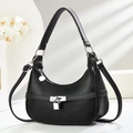 Sac hobo noir à motif litchi chic avec cadenas argenté et bandoulière réglable - Noir
