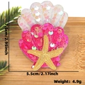 Pink sequin shell hair clip with gold starfish detail, size 7.5cm for girls - Hair Clip / Iridescent Rose Red Sequin Shell