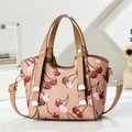 Sac à main élégant abricot avec motif cerises et bandoulière amovible - Kaki foncé