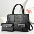 Chic black crocodile embossed faux leather tote bag and clutch set for women - Black