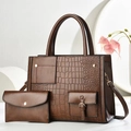 Brown crocodile embossed tote bag set with golden hardware and matching envelope clutch - Coffee