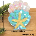 Sequin shell hair clip with blue and purple shells and golden starfish, 7cm height - Hair Clip / Iridescent Blue Sequin Shell