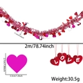 2M Valentines tinsel garland with red and pink heart sequins and LOVE charms - 2 Meter Pack / Rose Red White Red Heart Tinsel