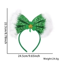 St. Patrick's Day green sequin headband with white fur trim and shamrock detail - Green Bow With Feathers Style