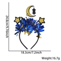 Blauer Lametta-Haarreif mit goldenen Glitzersternen und Mond, Größe 24,8x18,3cm für Feste - Haarreif / Stern-Mond Antike Laterne Stil