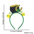 St. Patrick's Day headband with green shamrock, gold horseshoe and pot of gold glitter - Gold Coin Pot Horseshoe Pompom Style