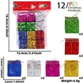 Lot de 12 ornements de boîtes cadeaux de Noël colorées avec texture holographique et rubans - 迷你礼包挂件(XR-3) / Lot de 12 / Coloré