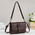 Dark brown pebble leather crossbody bag with dual straps and square buckle detail - Coffee